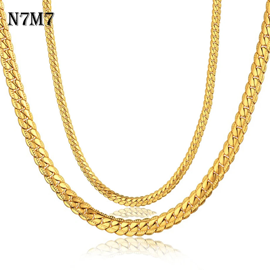 Hot Sale Antique Flat Snake Chain Necklace 4/6Mm Stainless Steel Gold Color Choker Long Chains for Women Men Jewelry XL570ST