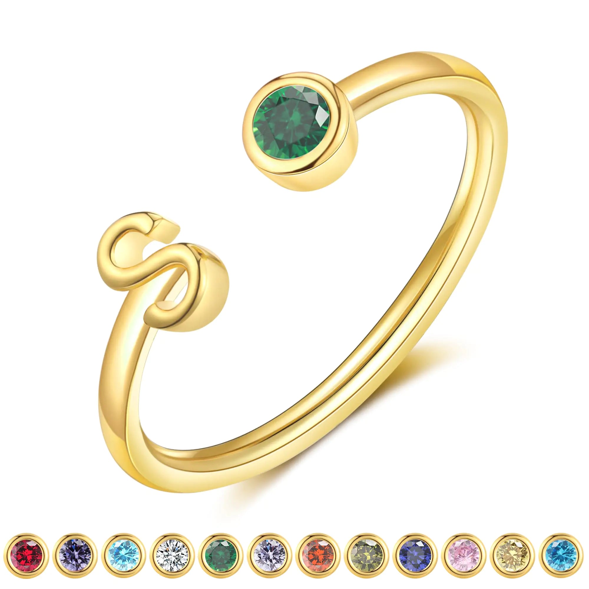 Anillo Inicial Personalizable con Piedra Baño Dorado